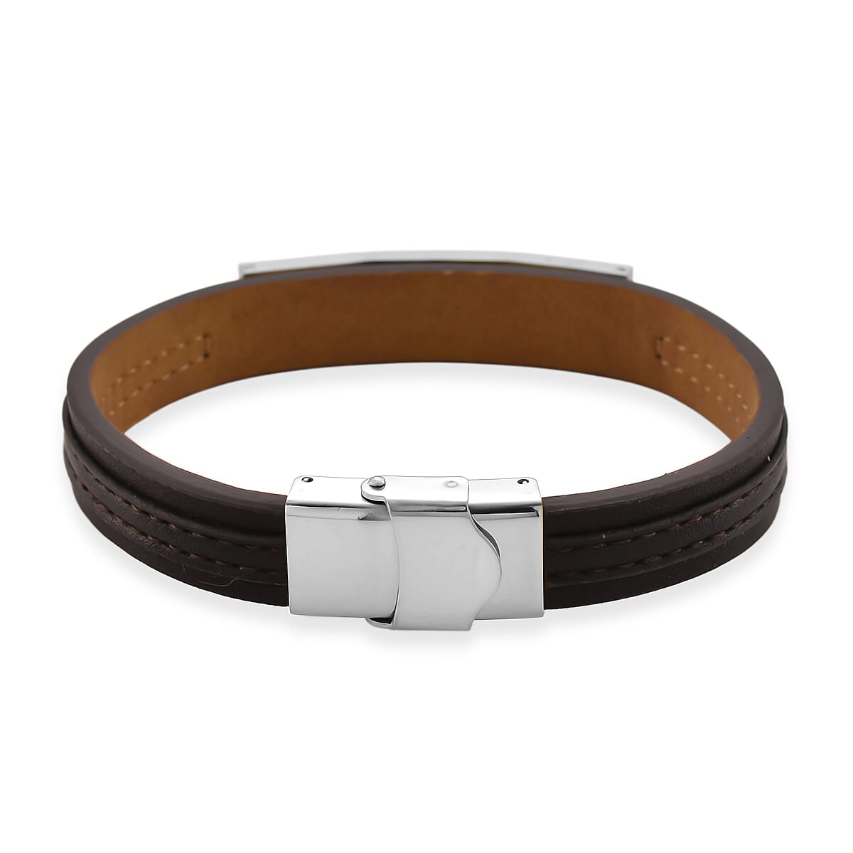 Leather Bracelet (Size - 8) in Silver Tone