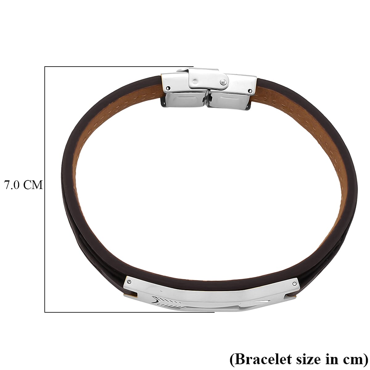 Leather Bracelet (Size - 8) in Silver Tone