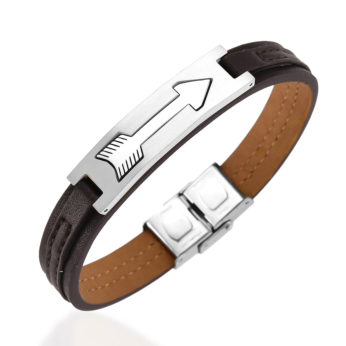 Leather Bracelet (Size - 8) in Silver Tone