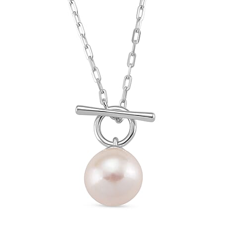 Designer Inspired - D'joy Edison Pearl Necklace (Size 18) with T-Bar Clasp in Rhodium Overlay Sterling Silver 13.39 Ct.