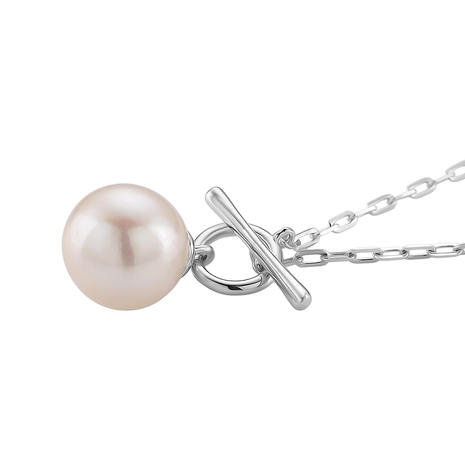 Designer Inspired - D'joy Edison Pearl Necklace (Size 18) with T-Bar Clasp in Rhodium Overlay Sterling Silver 13.39 Ct.