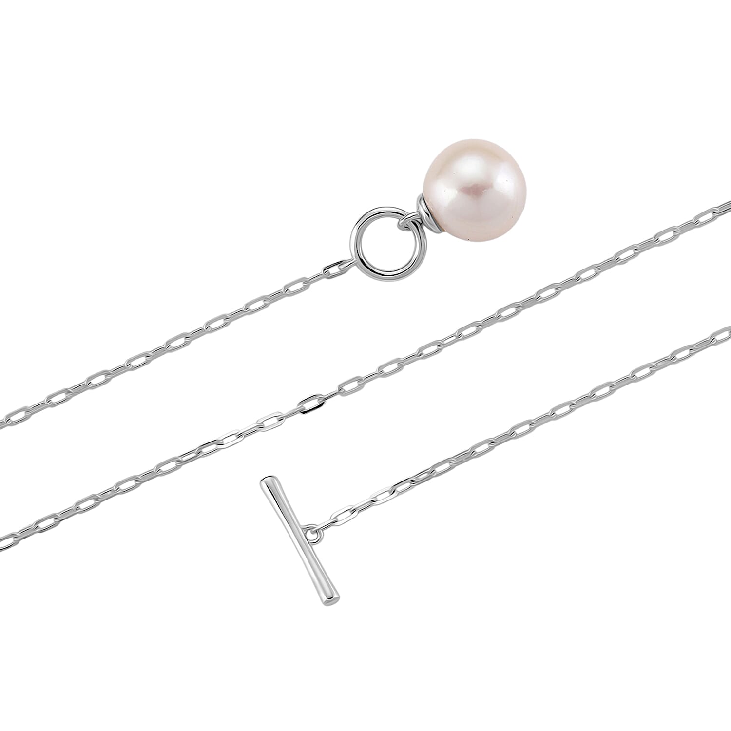 Designer Inspired - D'joy Edison Pearl Necklace (Size 18) with T-Bar Clasp in Rhodium Overlay Sterling Silver 13.39 Ct.