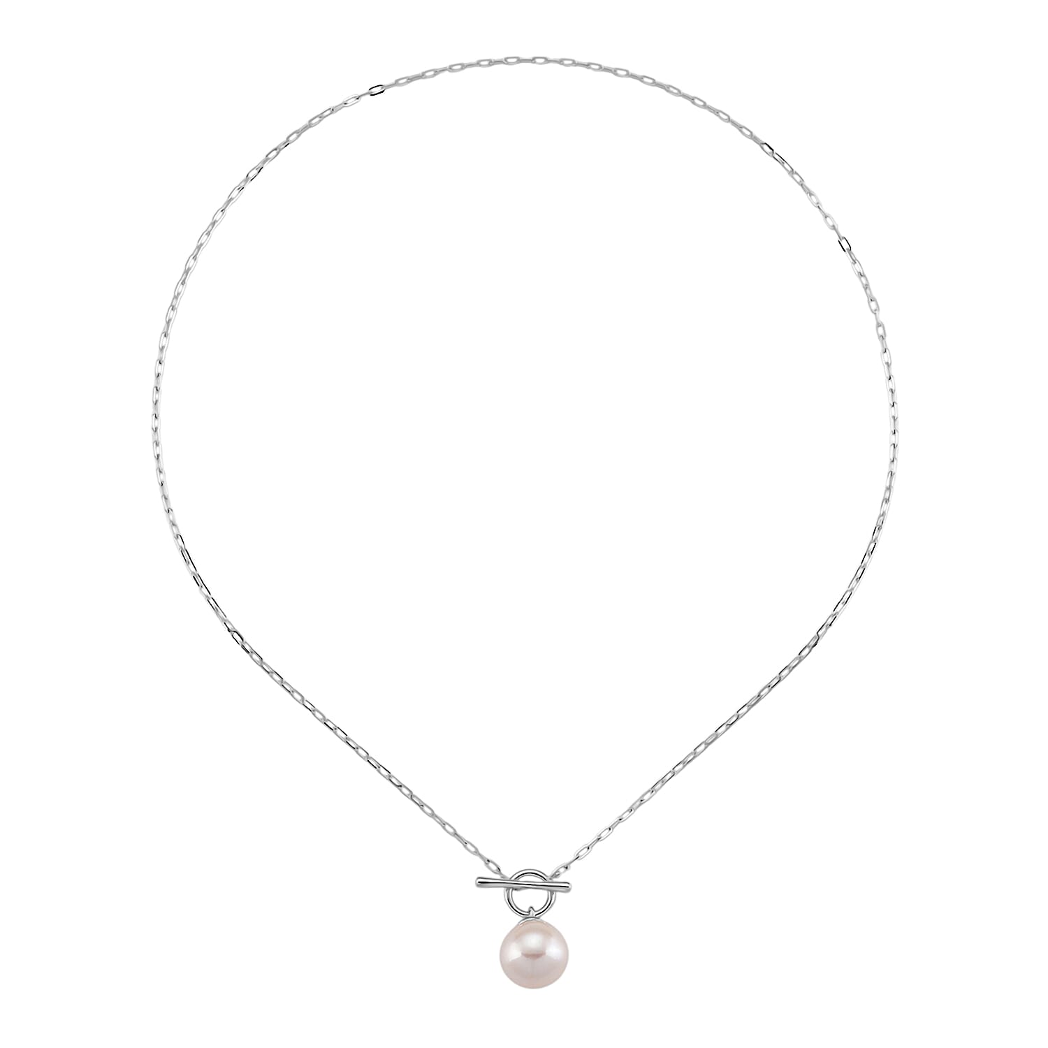 Designer Inspired - D'joy Edison Pearl Necklace (Size 18) with T-Bar Clasp in Rhodium Overlay Sterling Silver 13.39 Ct.