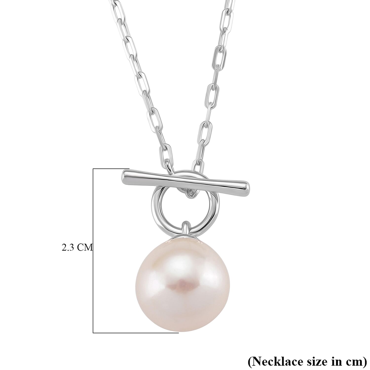 Designer Inspired - D'joy Edison Pearl Necklace (Size 18) with T-Bar Clasp in Rhodium Overlay Sterling Silver 13.39 Ct.