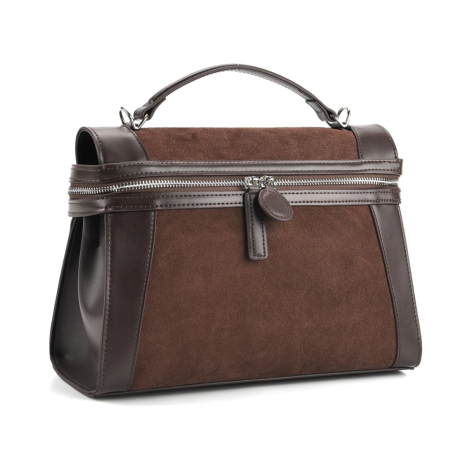 Grand Pelle Genuine Leather Satchel Handbag with Shoulder Strap - Coffee