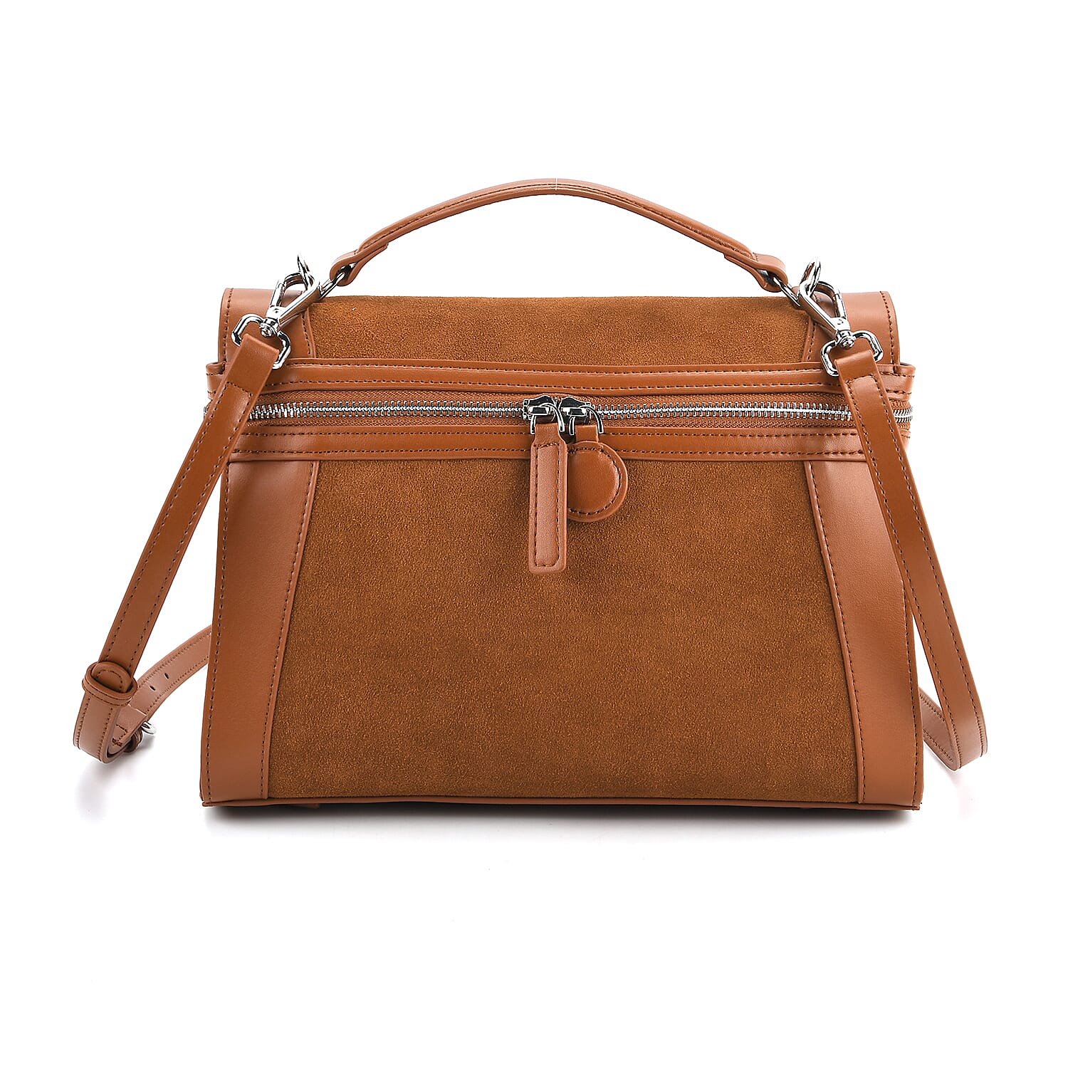 Grand Pelle Genuine Leather Satchel Handbag with Shoulder Strap - Khaki