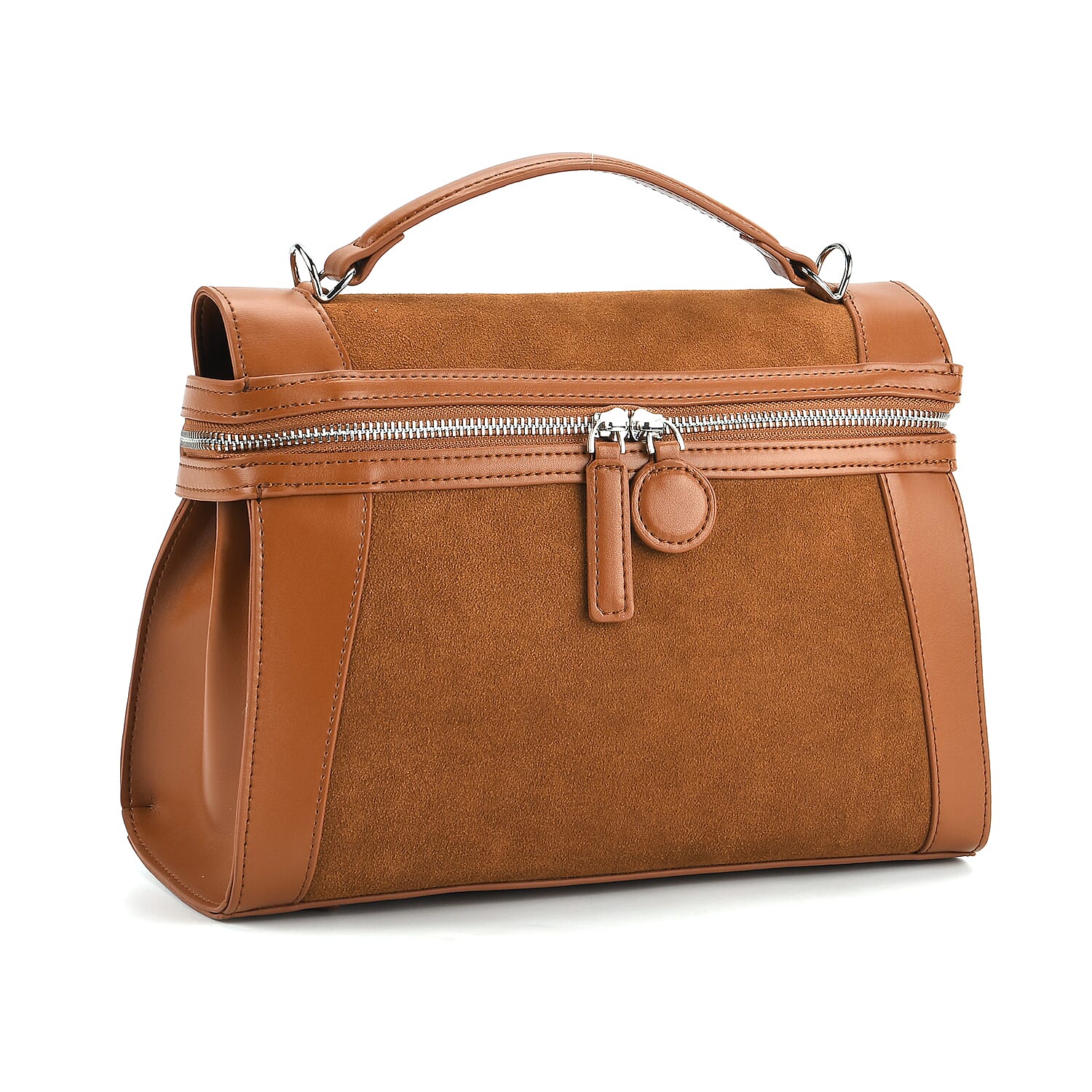 Grand Pelle Genuine Leather Satchel Handbag with Shoulder Strap - Khaki