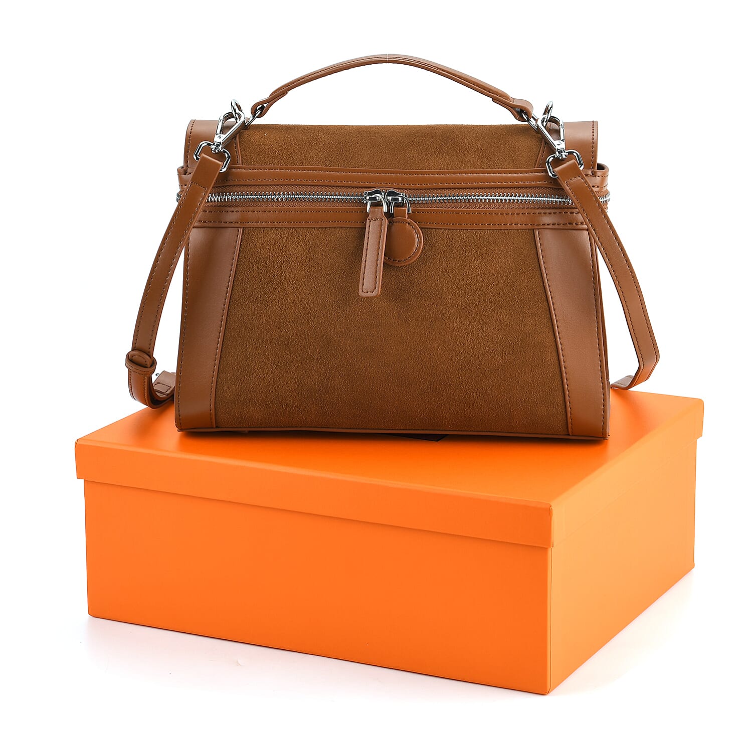 Grand Pelle Genuine Leather Satchel Handbag with Shoulder Strap - Khaki