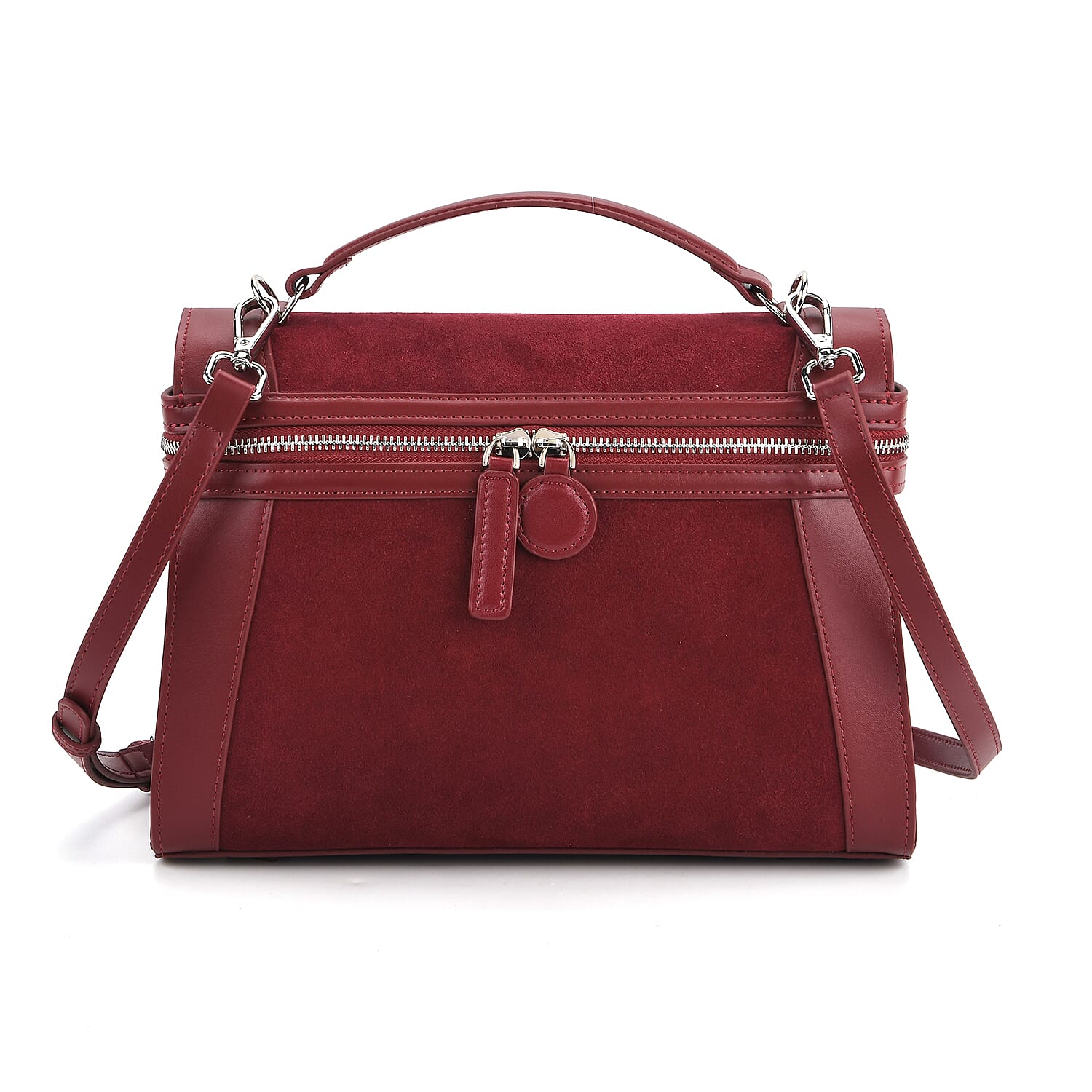 Grand Pelle Genuine Leather Satchel Handbag with Shoulder Strap - Burgundy