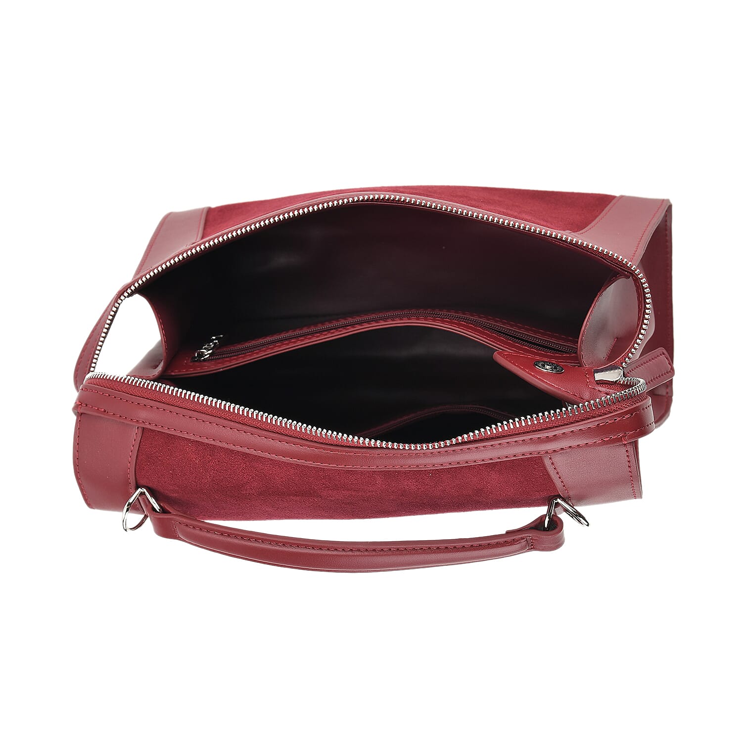 Grand Pelle Genuine Leather Satchel Handbag with Shoulder Strap - Burgundy