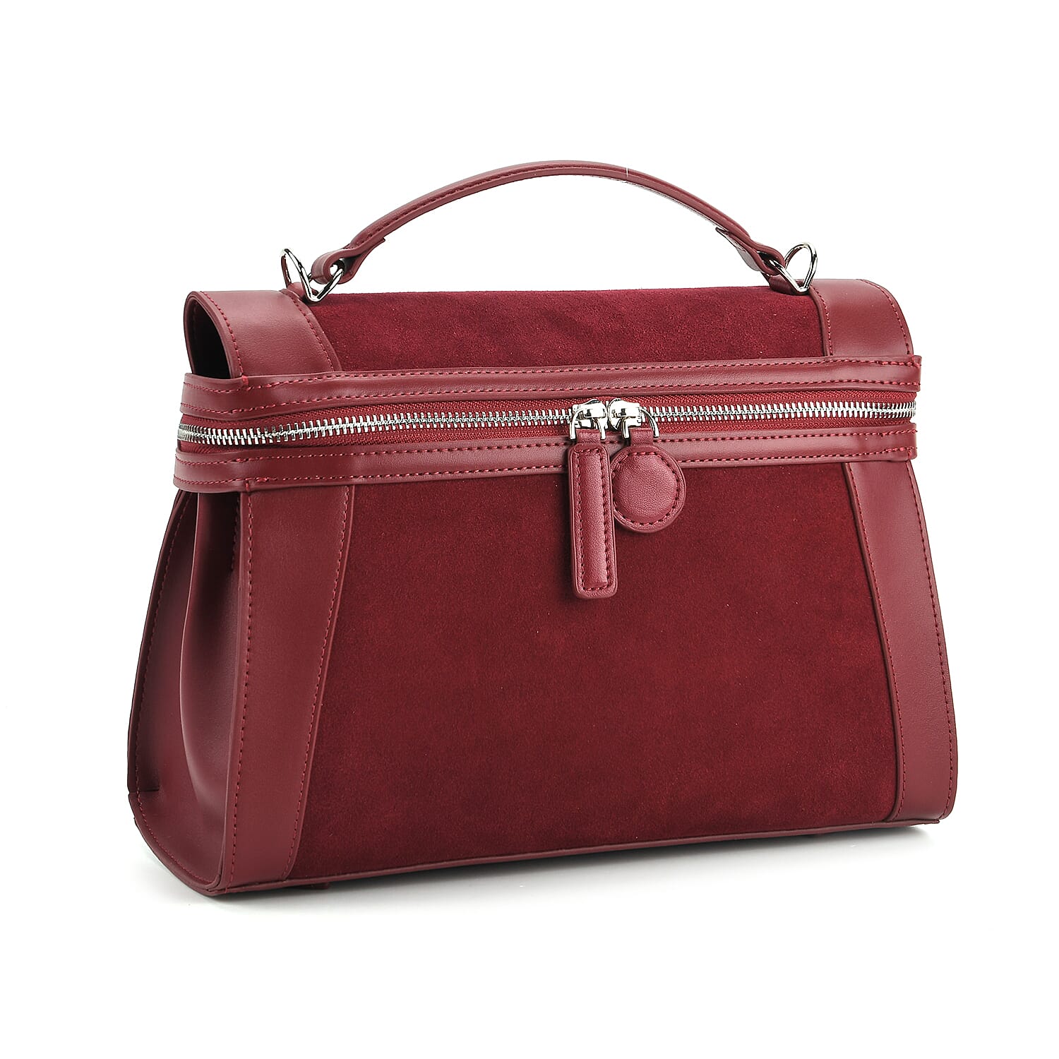 Grand Pelle Genuine Leather Satchel Handbag with Shoulder Strap - Burgundy