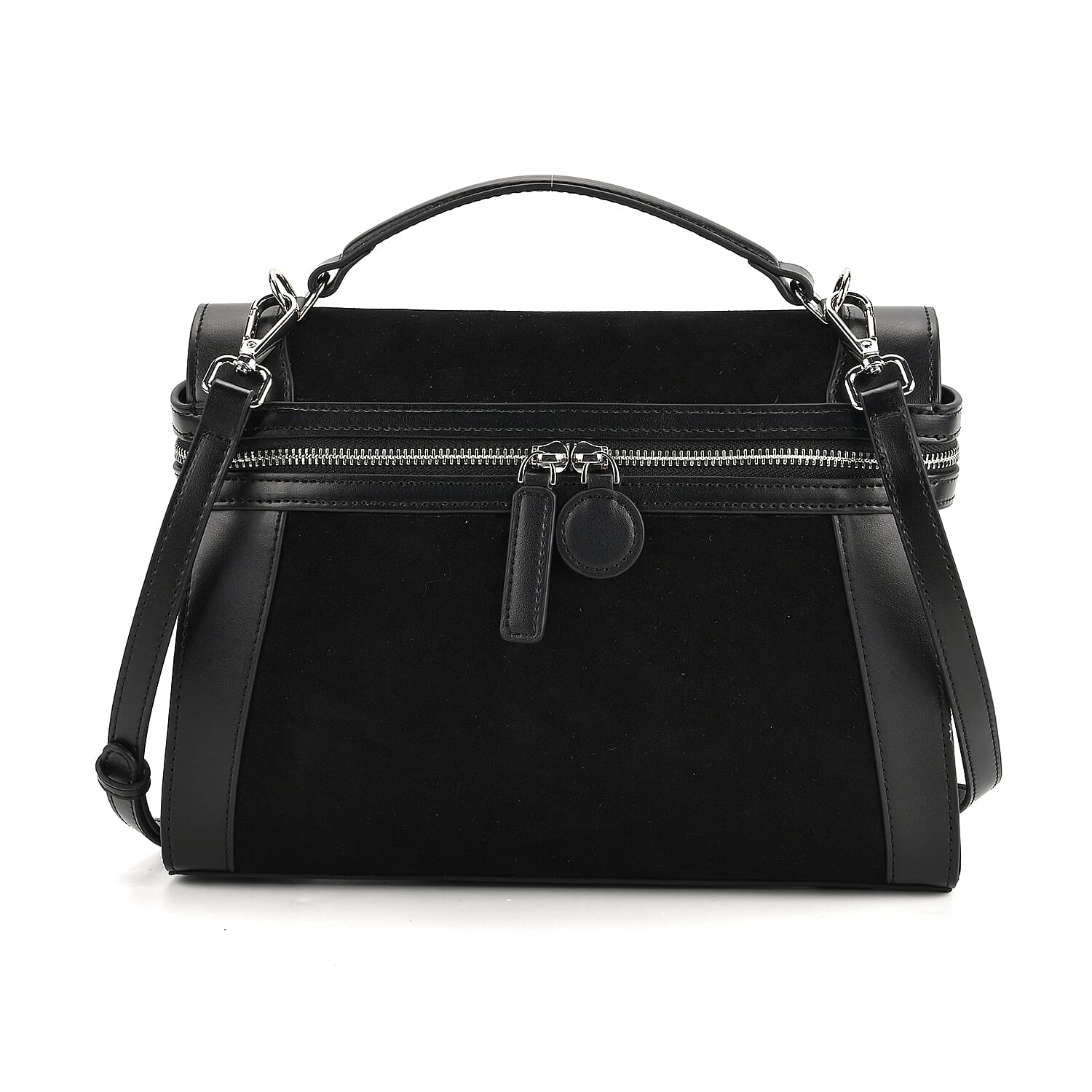 Grand Pelle Genuine Leather Satchel Handbag with Shoulder Strap - Black