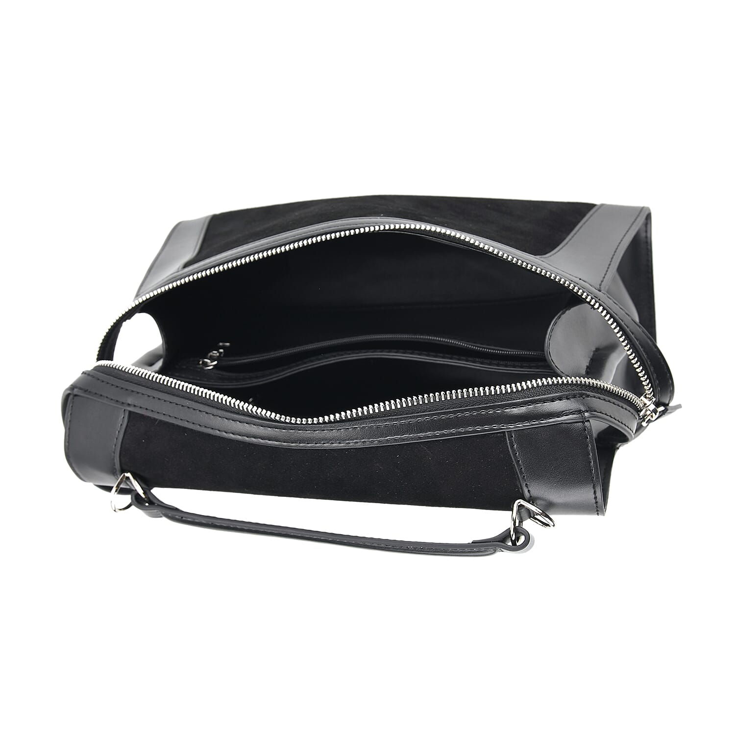 Grand Pelle Genuine Leather Satchel Handbag with Shoulder Strap - Black