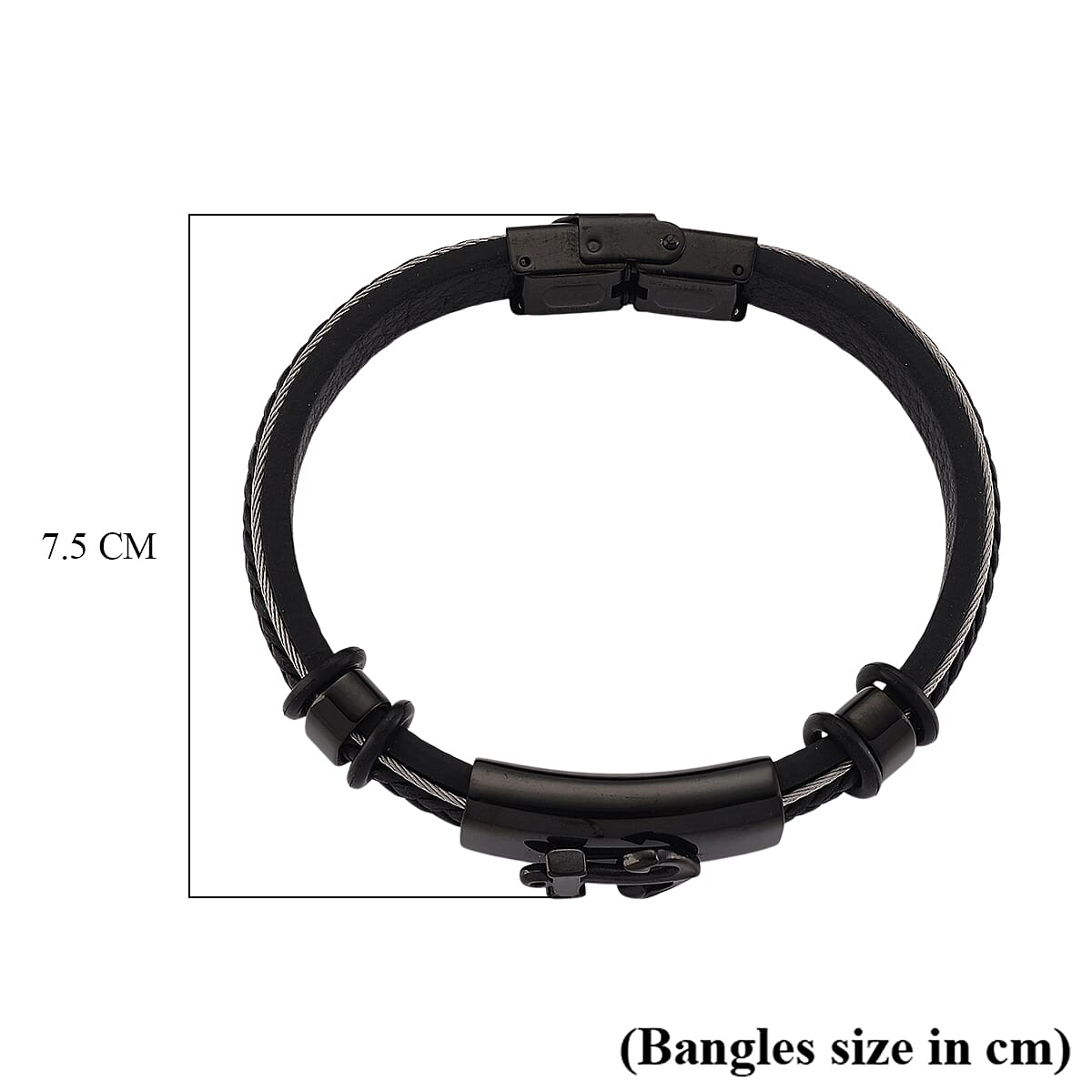 Leather Bracelet (Size - 8) in Black Colour Tone