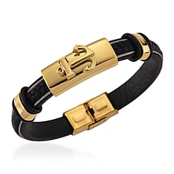 Leather Bracelet (Size - 8) in Black Colour Tone