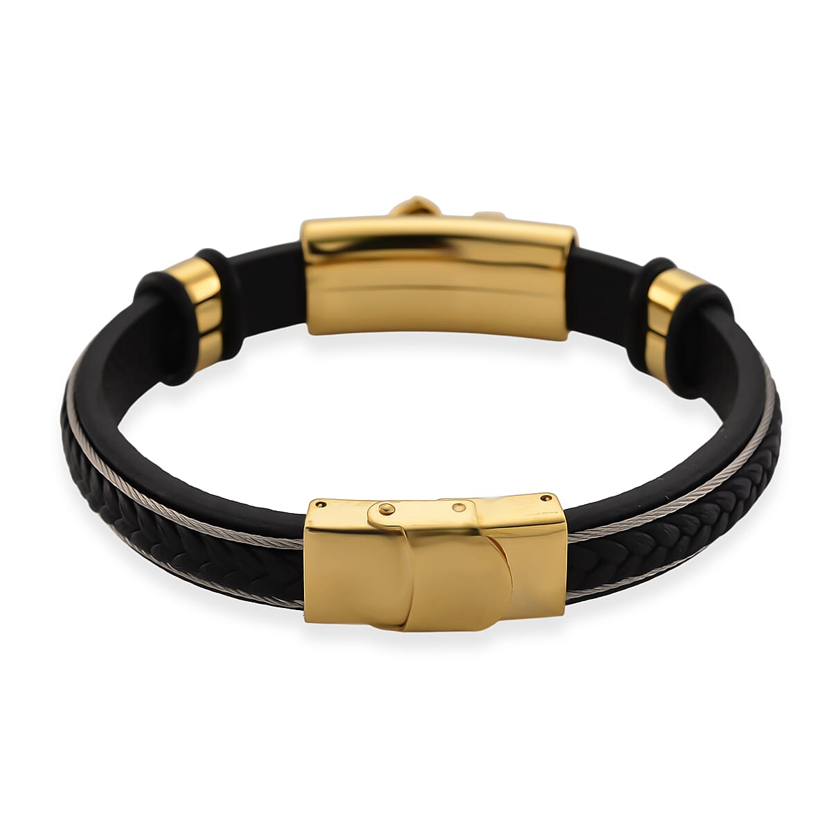 Leather Bracelet (Size - 8) in Yellow Gold Plated