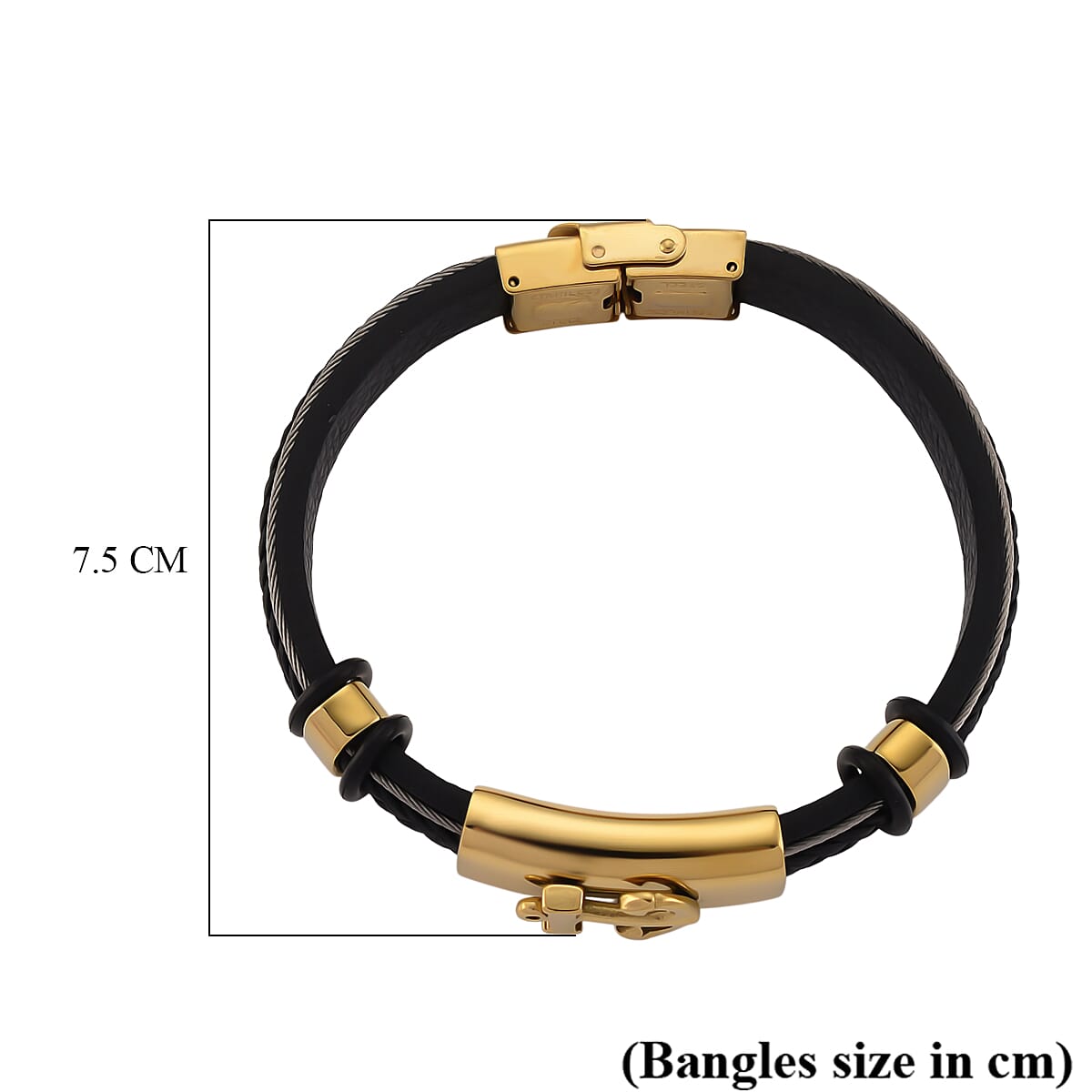 Leather Bracelet (Size - 8) in Yellow Gold Plated