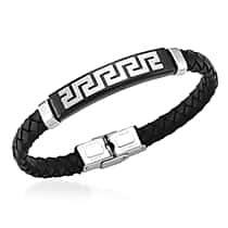 Leather Greek Key Bracelet (Size - 8)