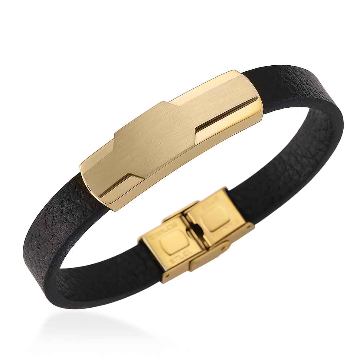 Close Out Deal- Leather Bracelet (Size - 8) in Yellow Gold Plated