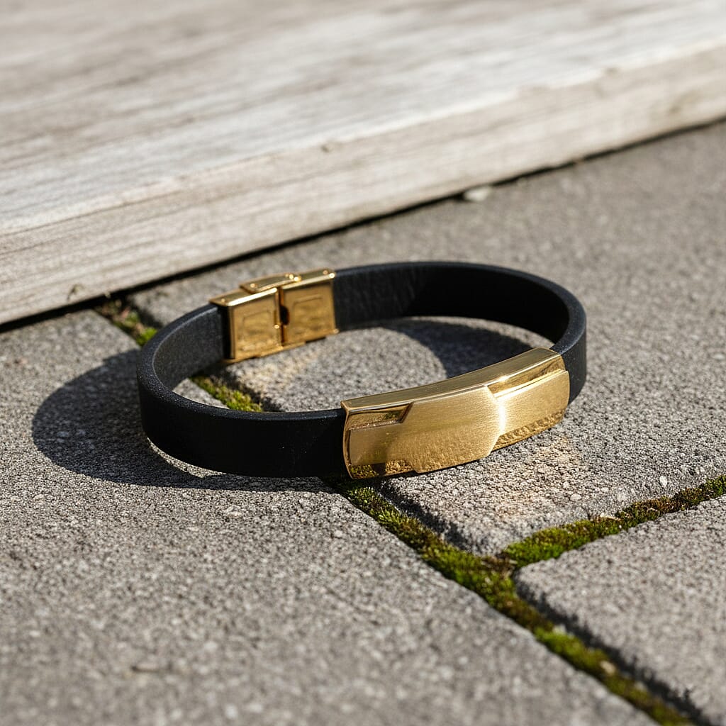 Close Out Deal- Leather Bracelet (Size - 8) in Yellow Gold Plated