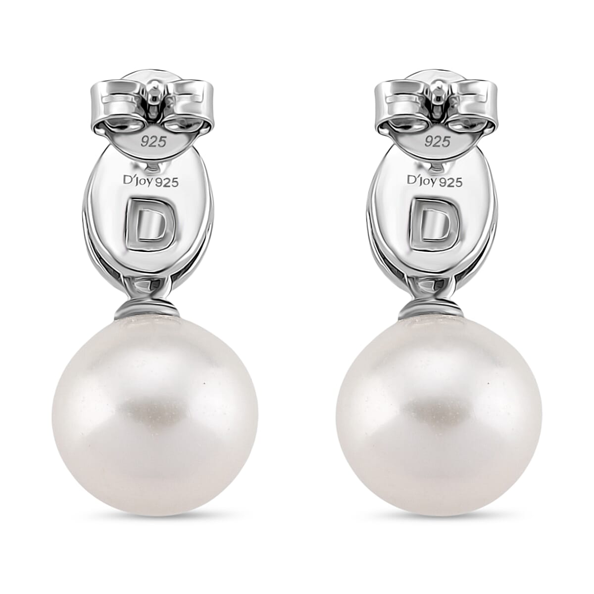 Designer Inspired - D'joy Edison Pearl, Green Jade & White Zircon Dangling Earring with Push Back in Rhodium Overlay Sterling Silver 17.31 Ct.