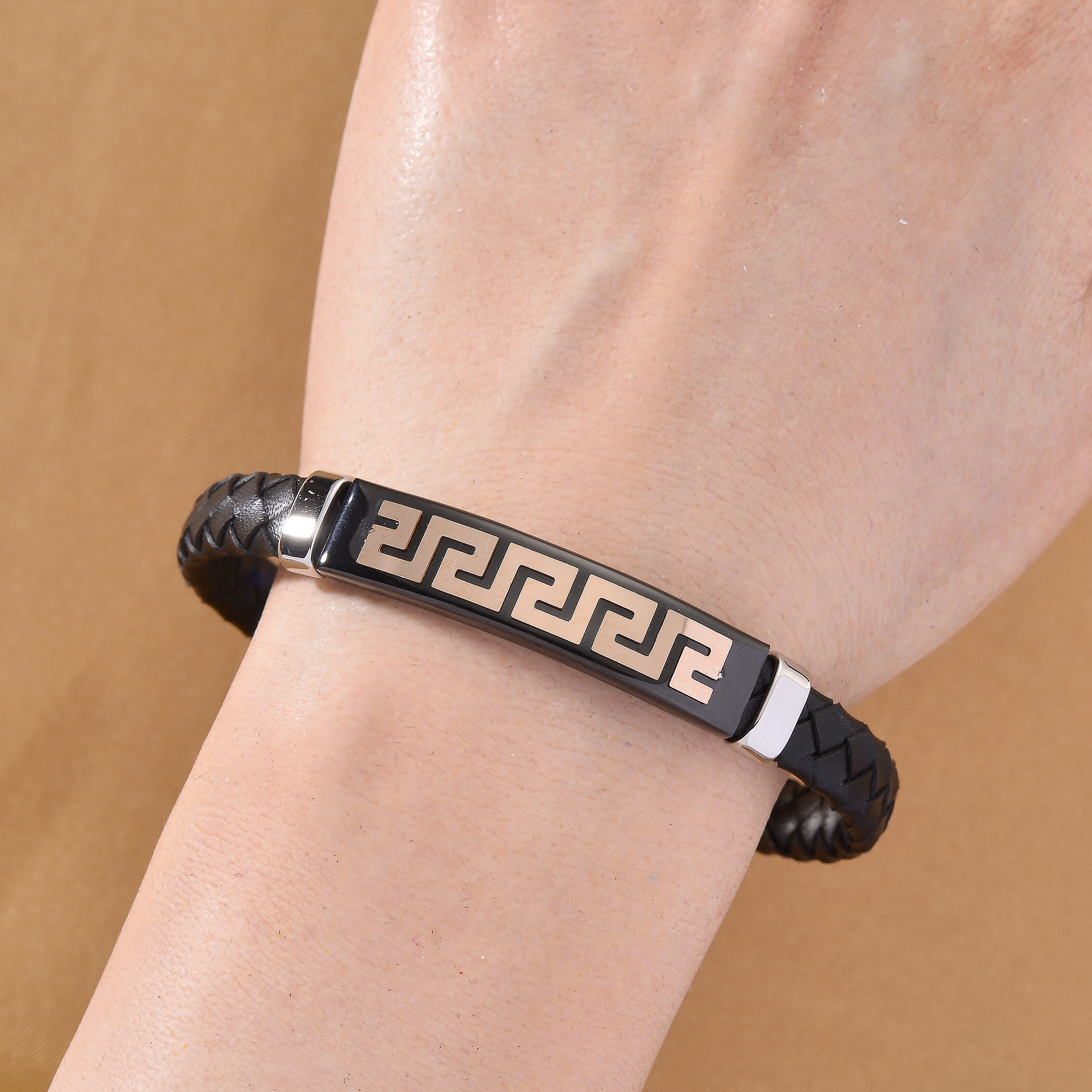 Leather Bracelet (Size - 8) in Tri Colour Tone