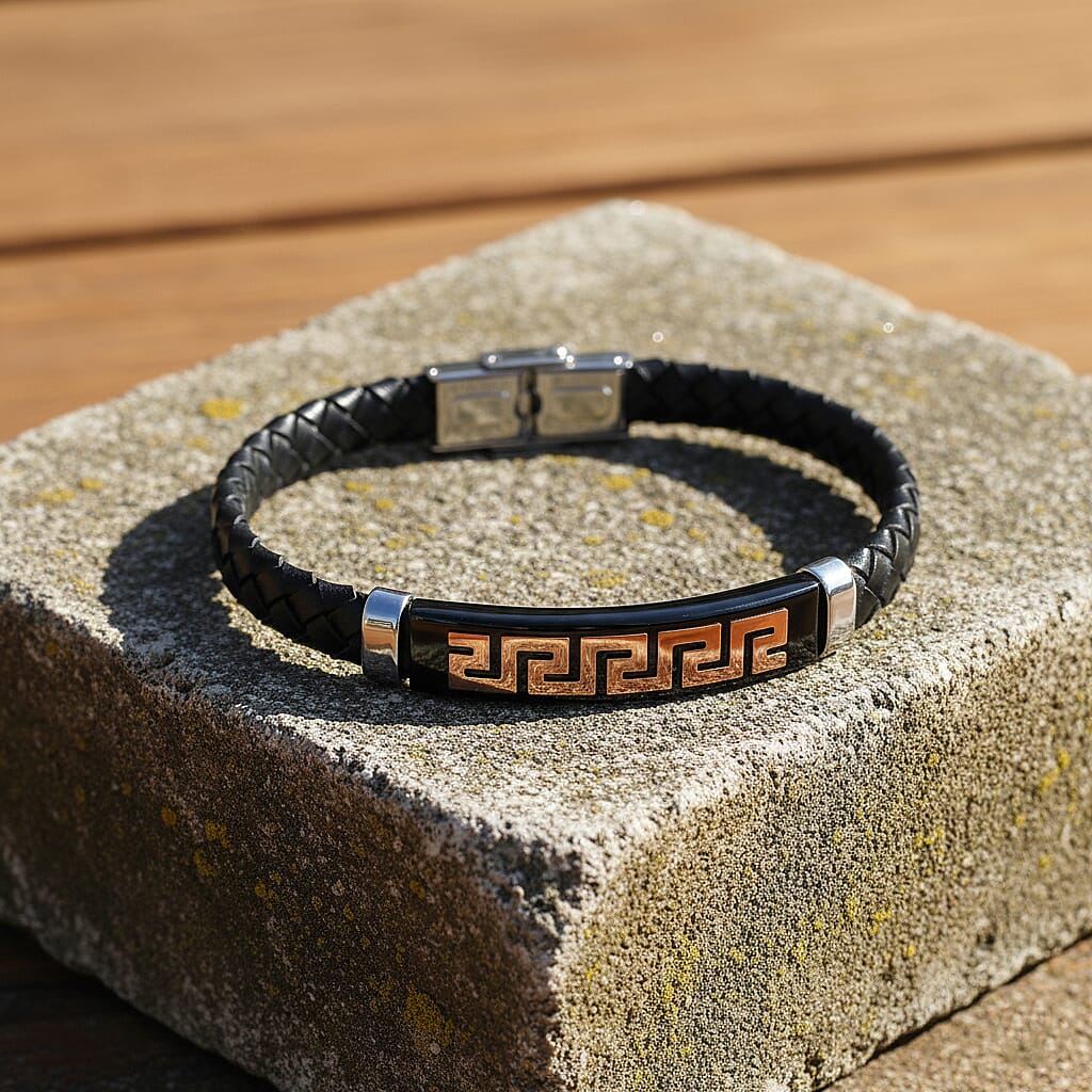 Leather Bracelet (Size - 8) in Tri Colour Tone