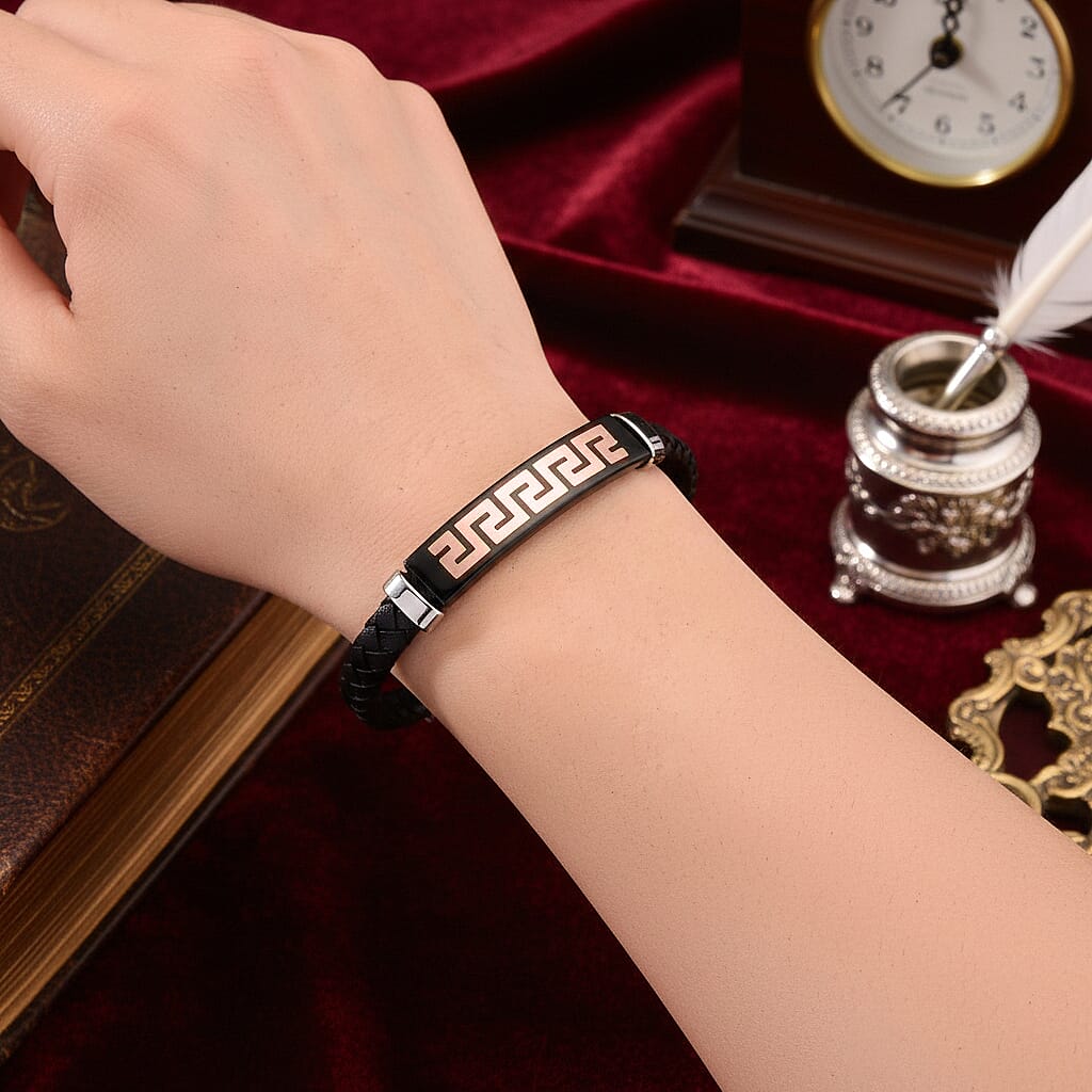 Leather Bracelet (Size - 8) in Tri Colour Tone