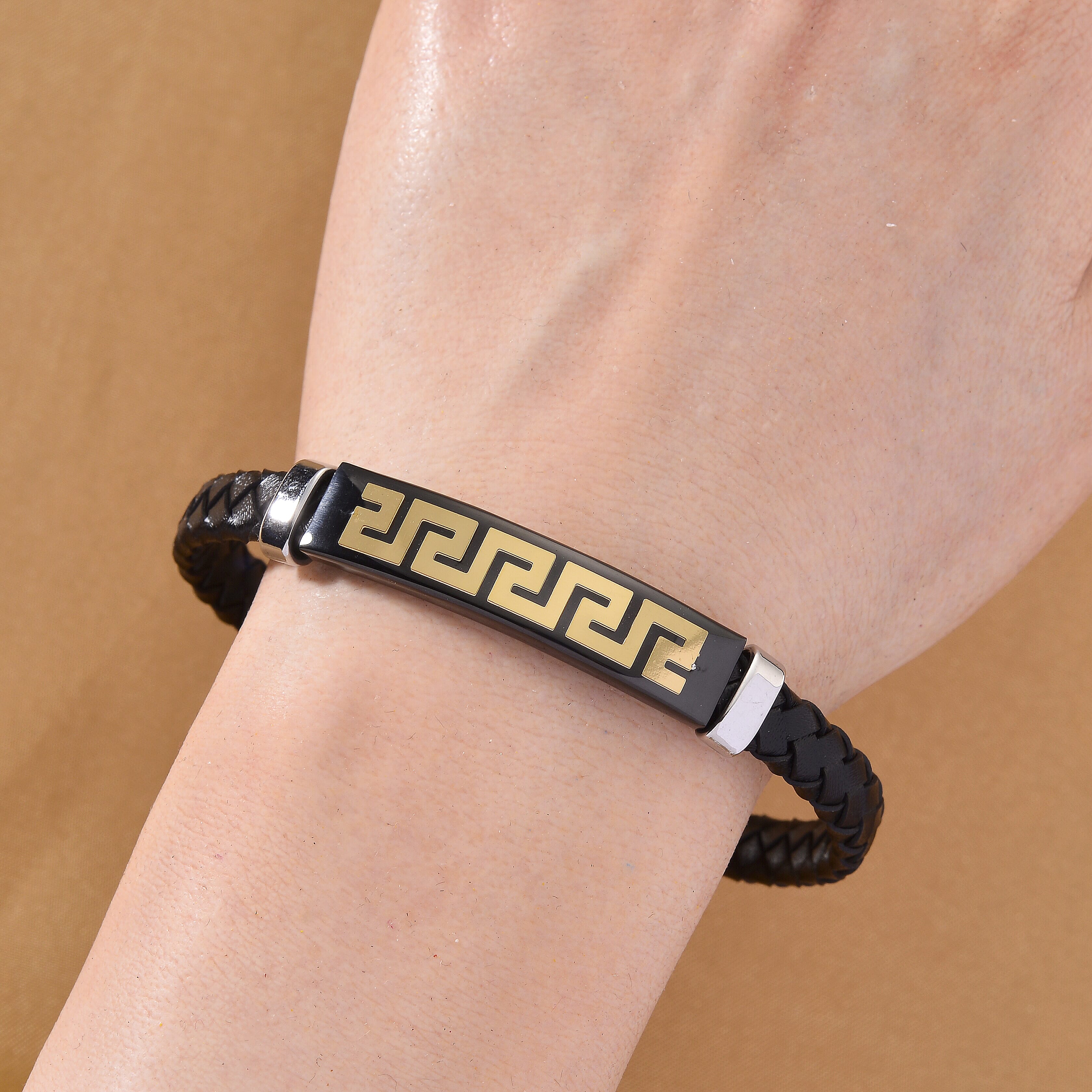 Leather Bracelet (Size - 8) in Tri Colour Tone