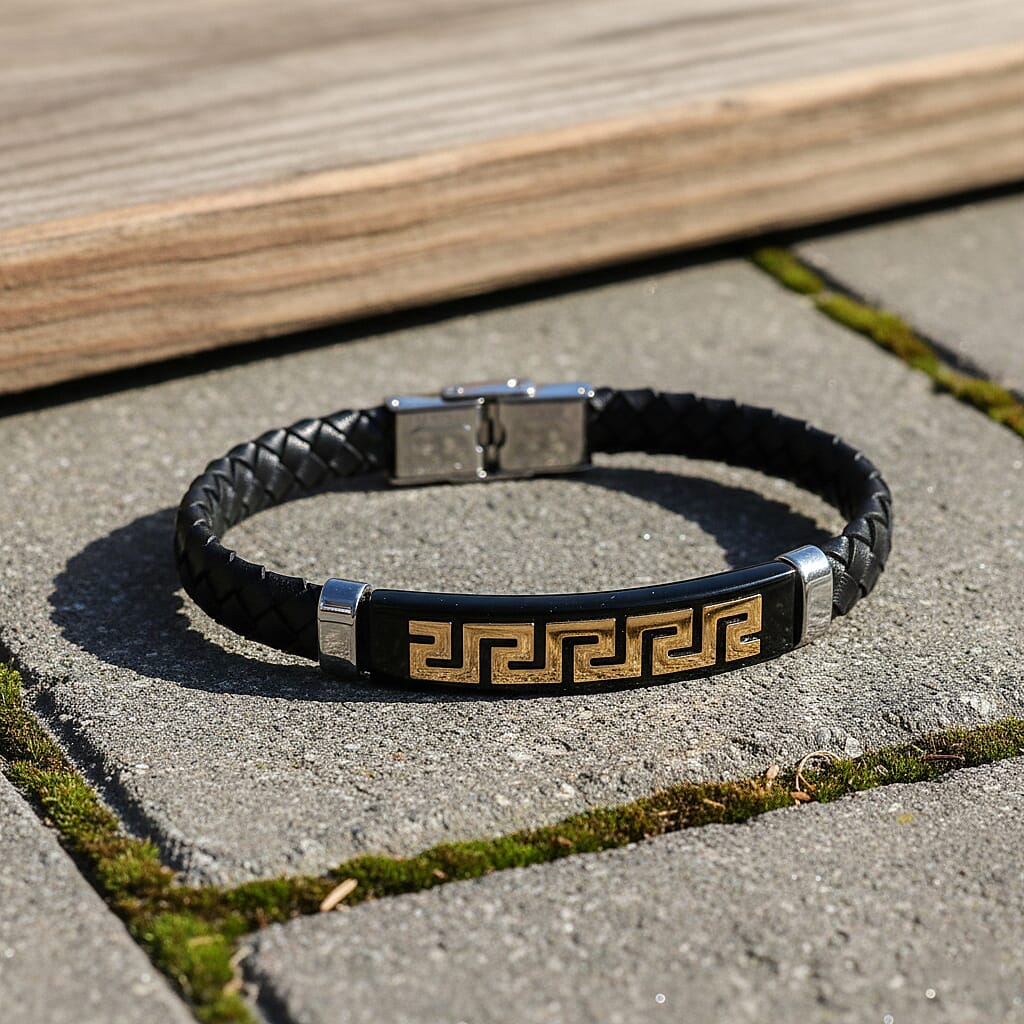 Leather Bracelet (Size - 8) in Tri Colour Tone