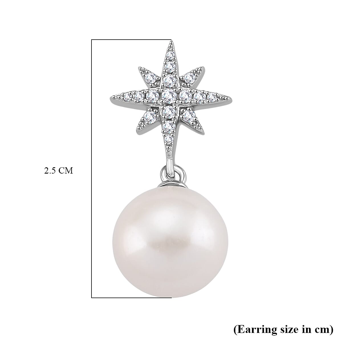 Designer Inspired - D'joy Edison Pearl & White Zircon Earring with Push Back in Rhodium Overlay Sterling Silver 16.23 Ct.