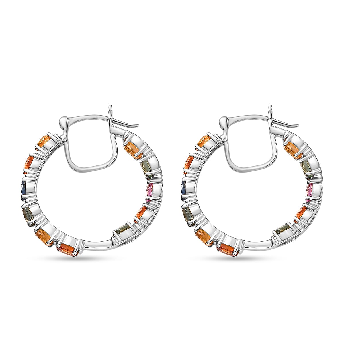 D'joy Multi Sapphire, Blue Sapphire & Pink Sapphire Earring with Clasp in Rhodium Overlay Sterling Silver 5.39 Ct, Silver Wt. 5.56 Gms.