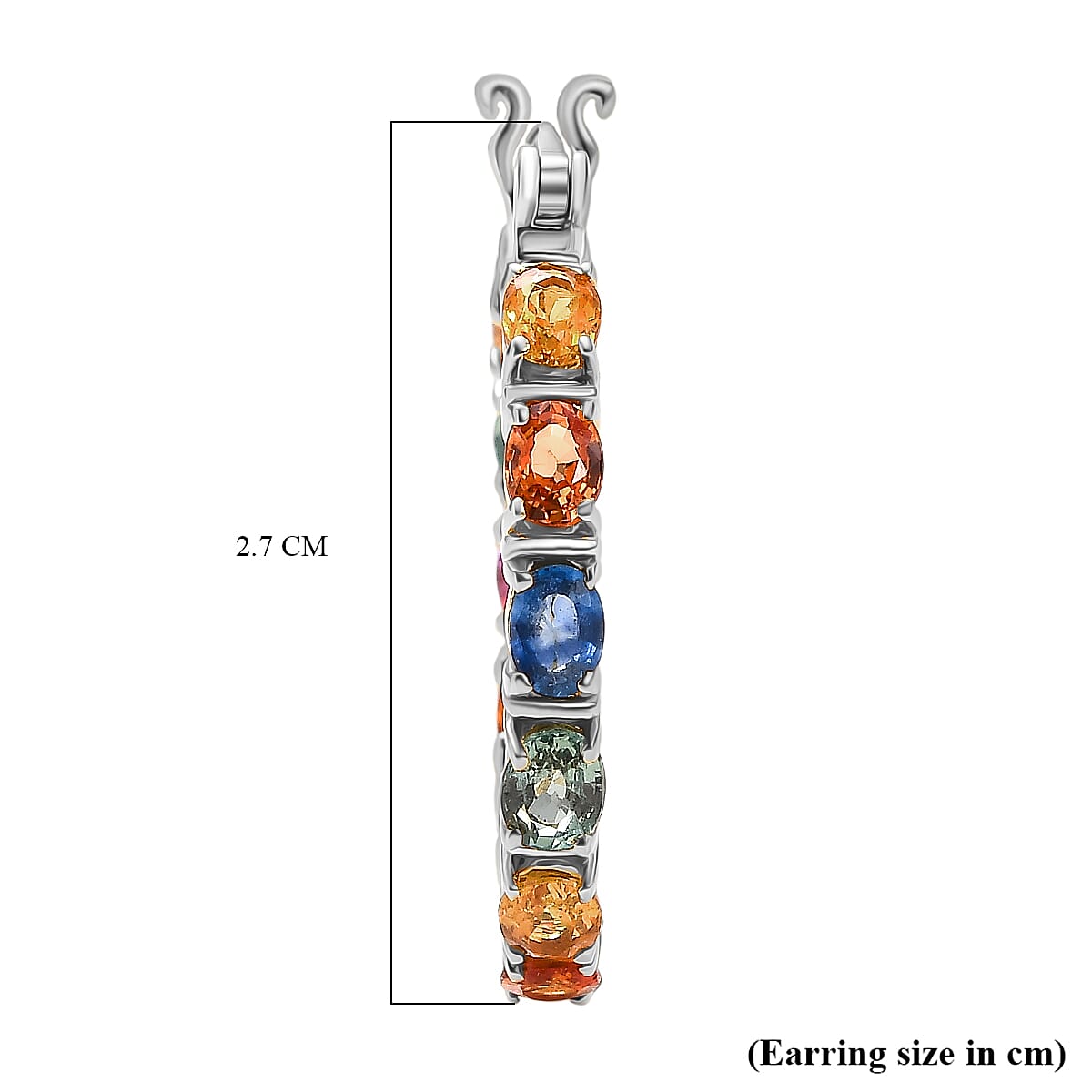 D'joy Multi Sapphire, Blue Sapphire & Pink Sapphire Earring with Clasp in Rhodium Overlay Sterling Silver 5.39 Ct, Silver Wt. 5.56 Gms.