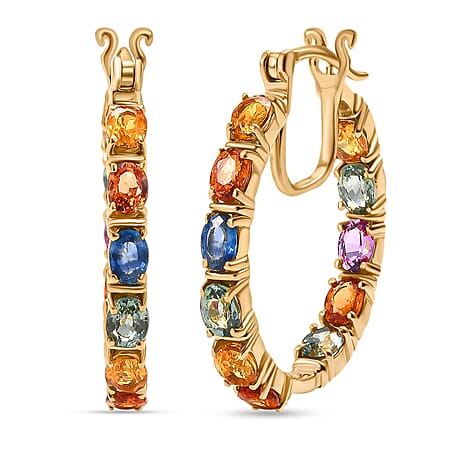 Rainbow Sapphire Earring with Clasp in 18K Vermeil Yellow Gold Plated Sterling Silver 5.39 Ct, Silver Wt. 5.56 Gms.
