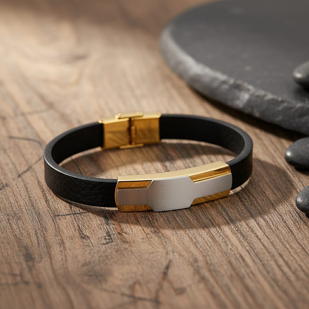 Close Out Deal- Leather Bracelet (Size - 8) in Dual Colour Tone