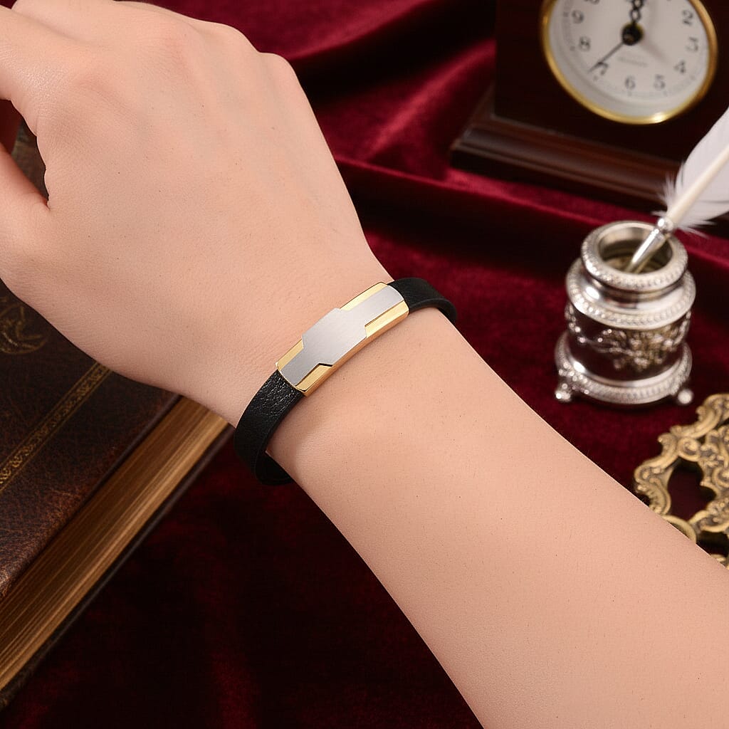 Close Out Deal- Leather Bracelet (Size - 8) in Dual Colour Tone