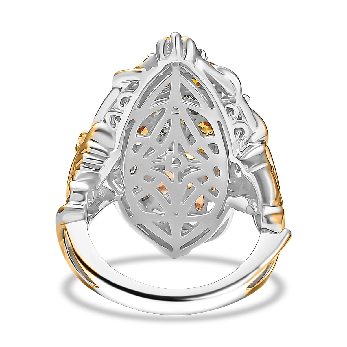 Rainbow Sapphire Ring in 18K Vermeil Yellow Gold Plated & Rhodium Overlay Sterling Silver 6.39 Ct, Silver Wt. 7.00 Gms.