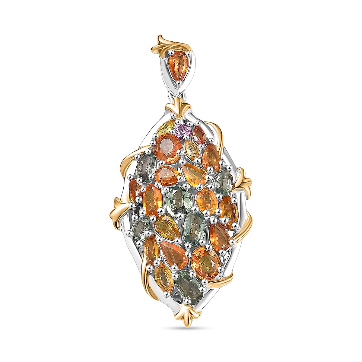 Rainbow Sapphire Pendant in 18K Vermeil Yellow Gold Plated & Rhodium Overlay Sterling Silver 6.12 Ct, Silver Wt. 6.33 Gms.