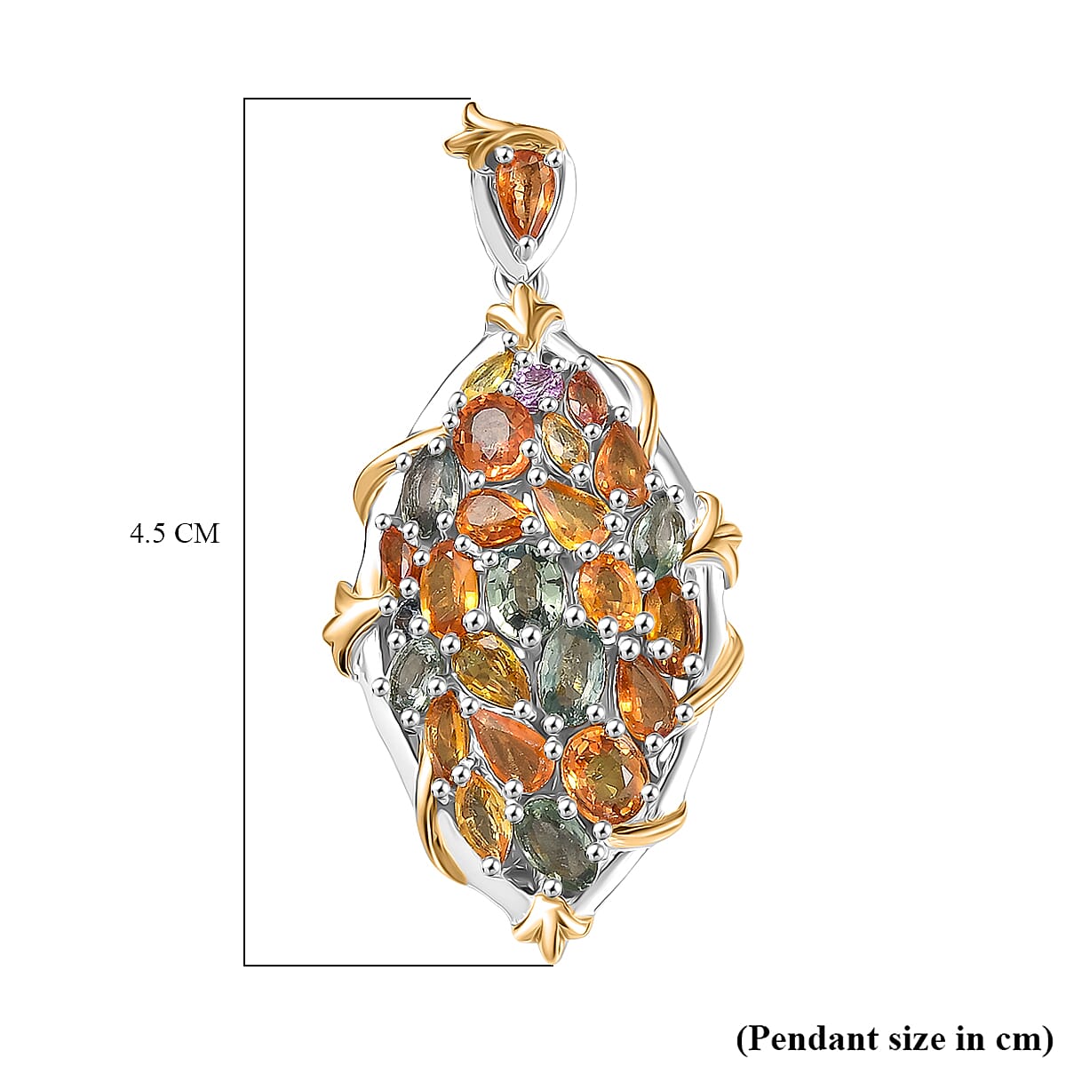 Rainbow Sapphire Pendant in 18K Vermeil Yellow Gold Plated & Rhodium Overlay Sterling Silver 6.12 Ct, Silver Wt. 6.33 Gms.