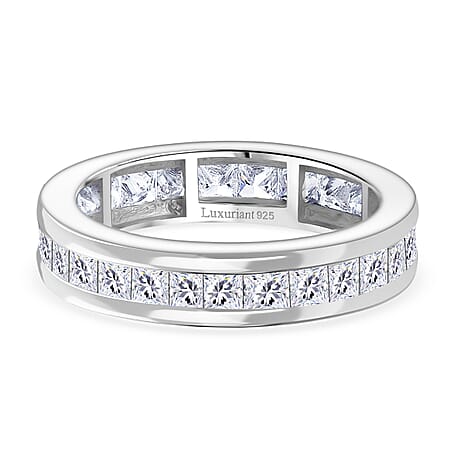 Luxuriant Lab Grown Diamond (VS-EF) Band Ring in Rhodium Overlay Sterling Silver 2.10 Ct.
