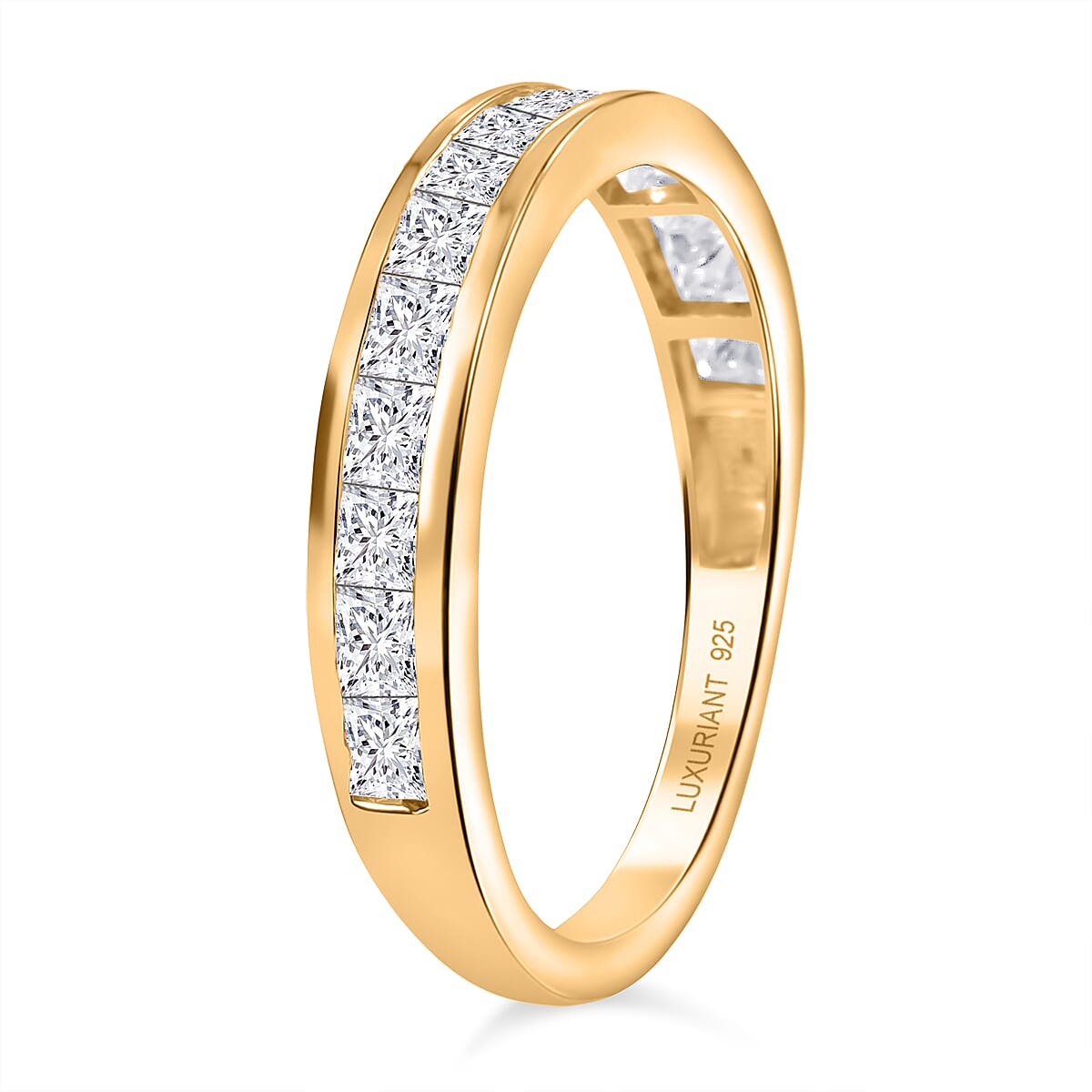 Luxuriant Square Cut Lab Grown Diamond (VS-EF) Band Ring in 18K Vermeil Yellow Gold Plated Sterling Silver 1.06 Ct.
