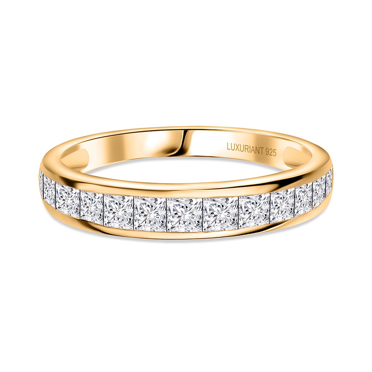 Luxuriant Square Cut Lab Grown Diamond (VS-EF) Band Ring in 18K Vermeil Yellow Gold Plated Sterling Silver 1.06 Ct.