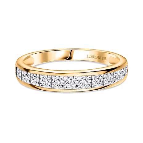 Luxuriant Square Cut Lab Grown Diamond (VS-EF) Band Ring in 18K Vermeil Yellow Gold Plated Sterling Silver 1.06 Ct.