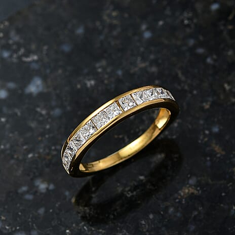 Luxuriant Square Cut Lab Grown Diamond (VS-EF) Band Ring in 18K Vermeil Yellow Gold Plated Sterling Silver 1.06 Ct.
