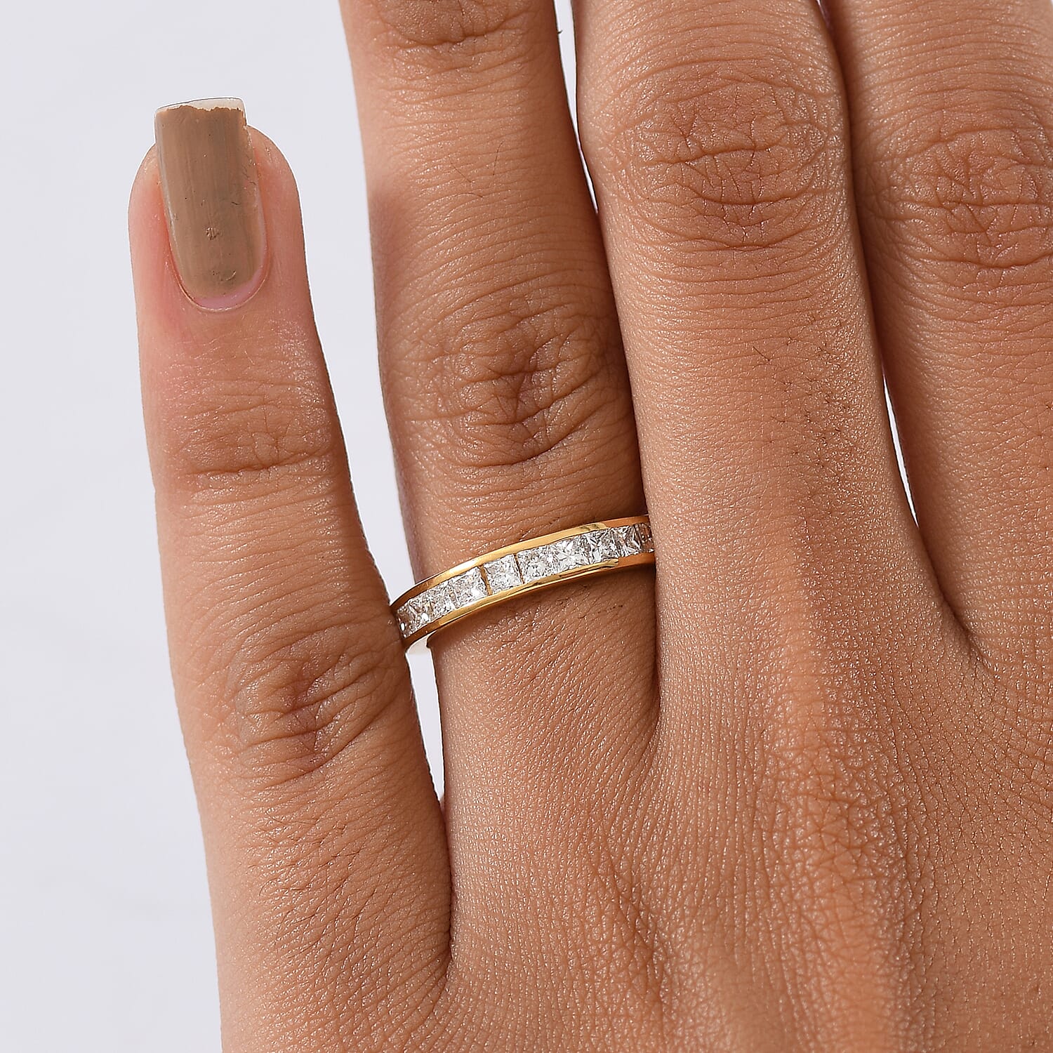 Luxuriant Square Cut Lab Grown Diamond (VS-EF) Band Ring in 18K Vermeil Yellow Gold Plated Sterling Silver 1.06 Ct.