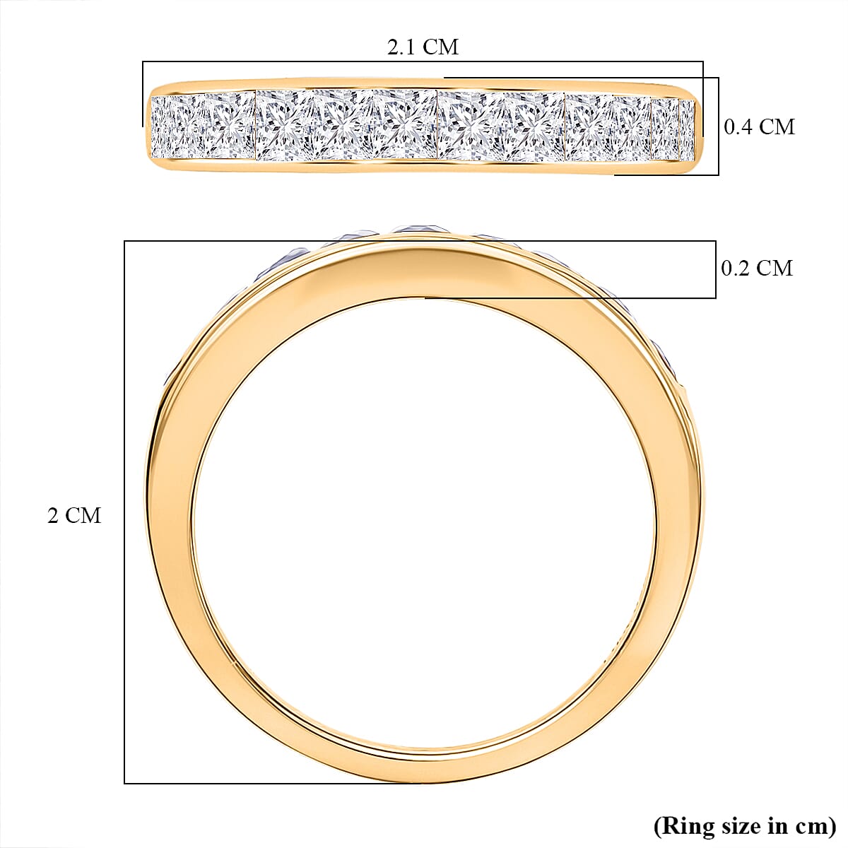 Luxuriant Square Cut Lab Grown Diamond (VS-EF) Band Ring in 18K Vermeil Yellow Gold Plated Sterling Silver 1.06 Ct.