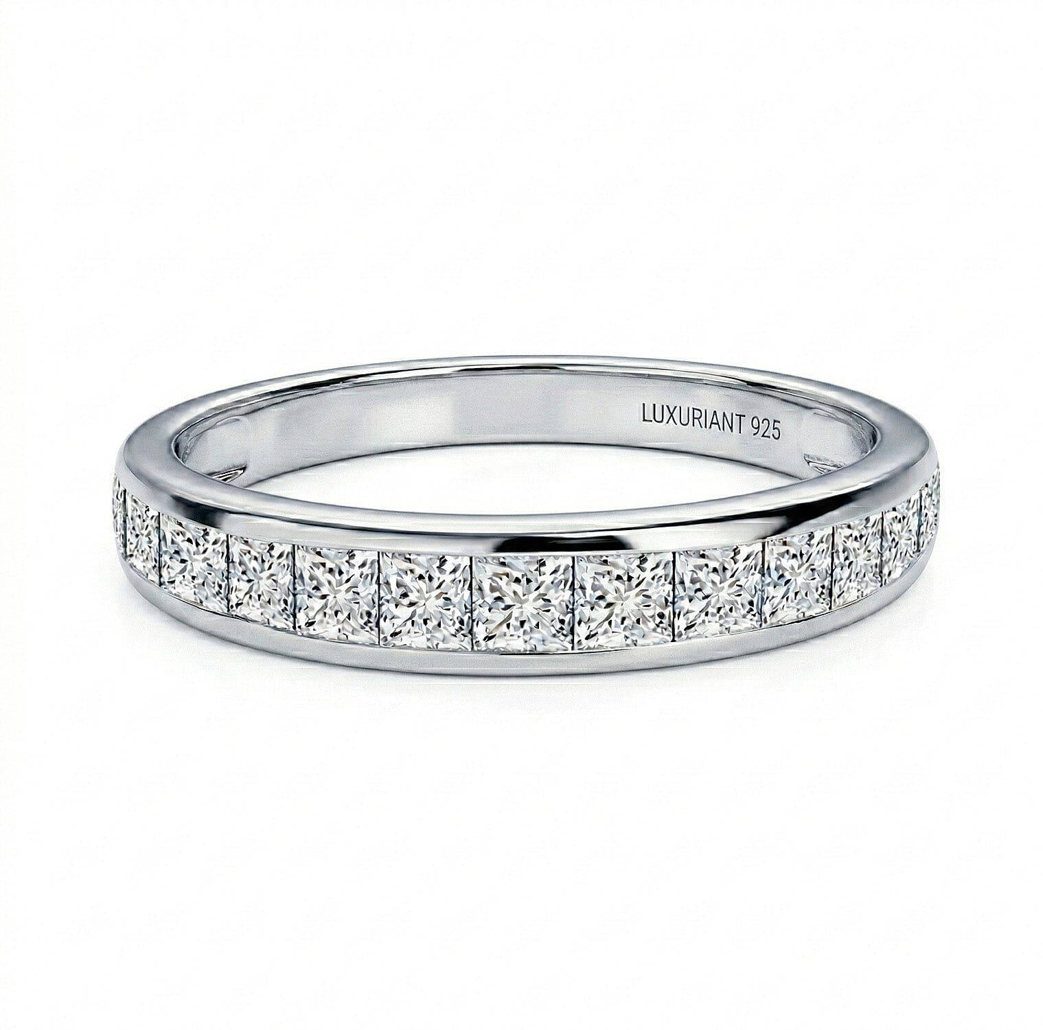 Luxuriant Square Cut Lab Grown Diamond (VS-EF) Band Ring in Rhodium Overlay Sterling Silver 1.06 Ct.