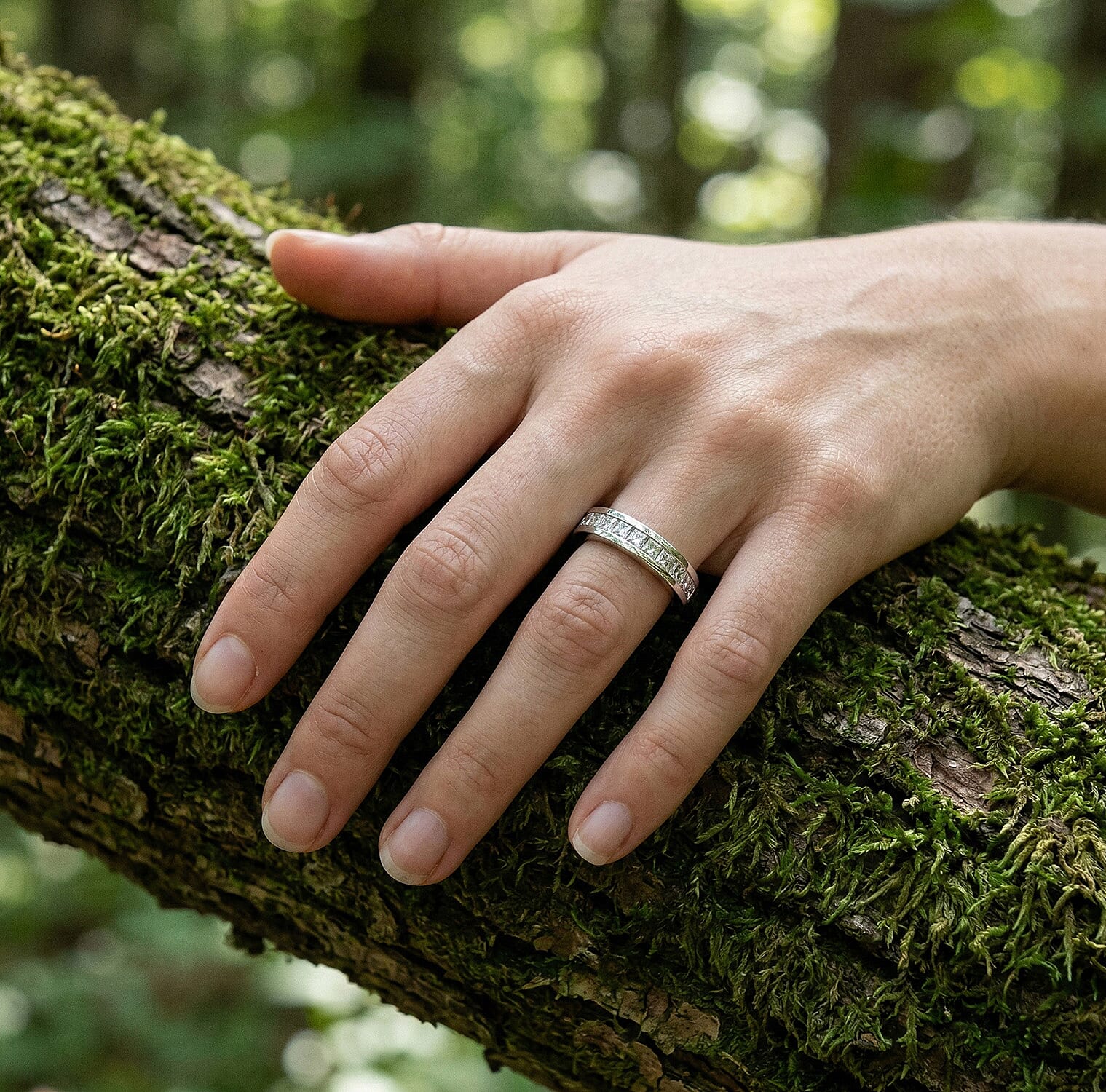 Luxuriant Square Cut Lab Grown Diamond (VS-EF) Band Ring in Rhodium Overlay Sterling Silver 1.06 Ct.