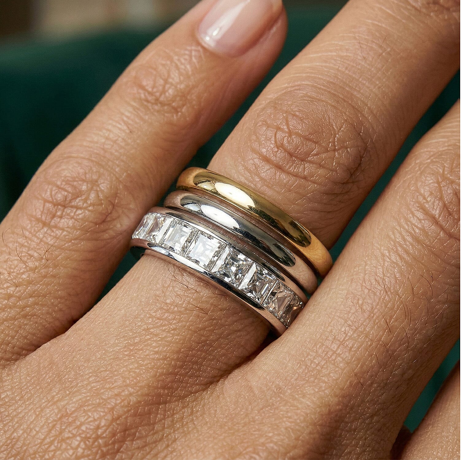 Luxuriant Square Cut Lab Grown Diamond (VS-EF) Band Ring in Rhodium Overlay Sterling Silver 1.06 Ct.