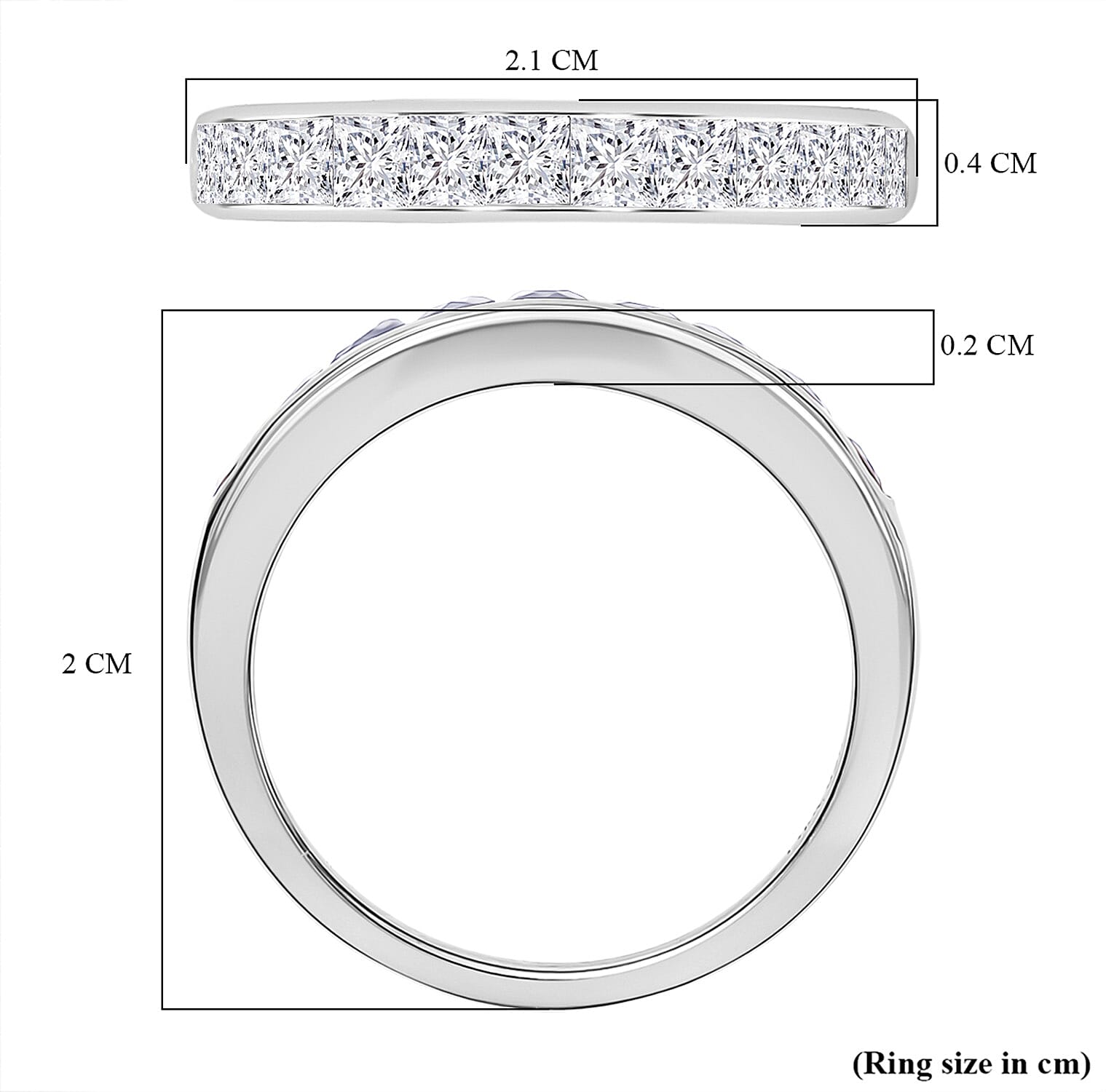 Luxuriant Square Cut Lab Grown Diamond (VS-EF) Band Ring in Rhodium Overlay Sterling Silver 1.06 Ct.